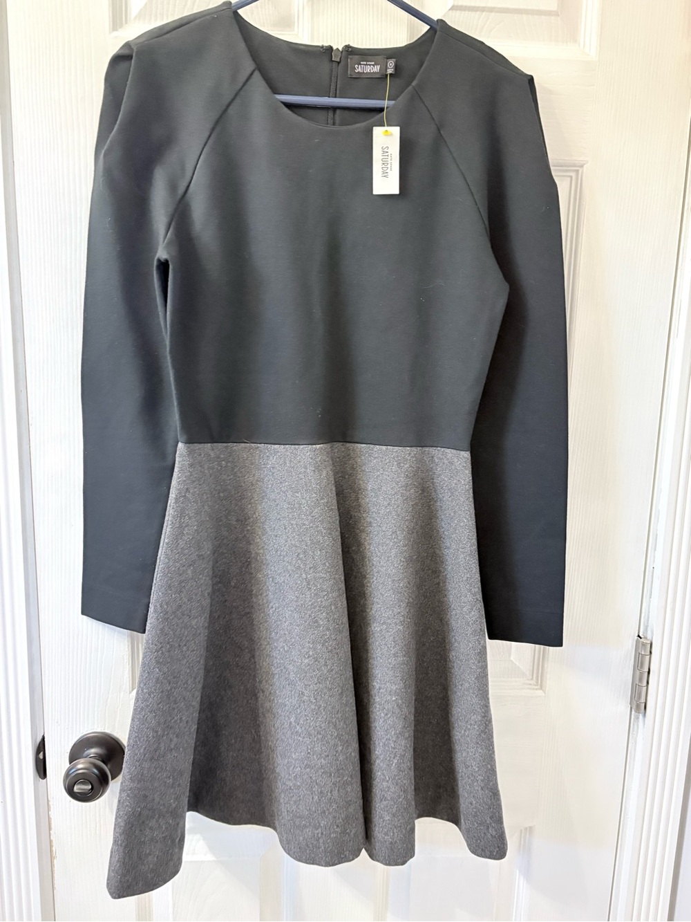 kate spade Black and Gray Long-Sleeve Fit & Flare Dress